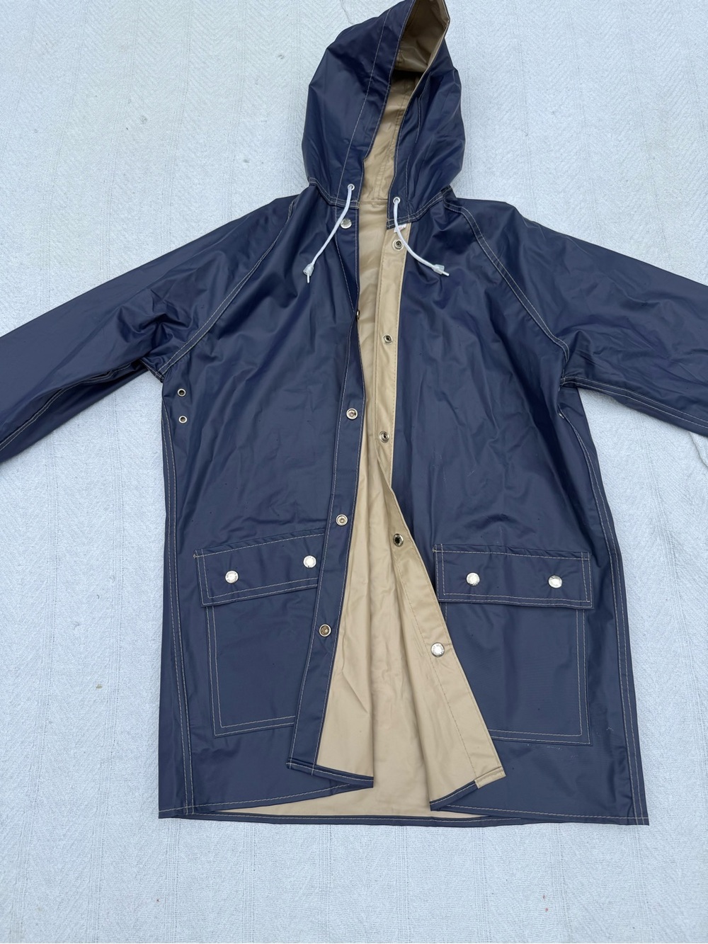 Berkshire Navy Hooded Raincoat with Tan Interior